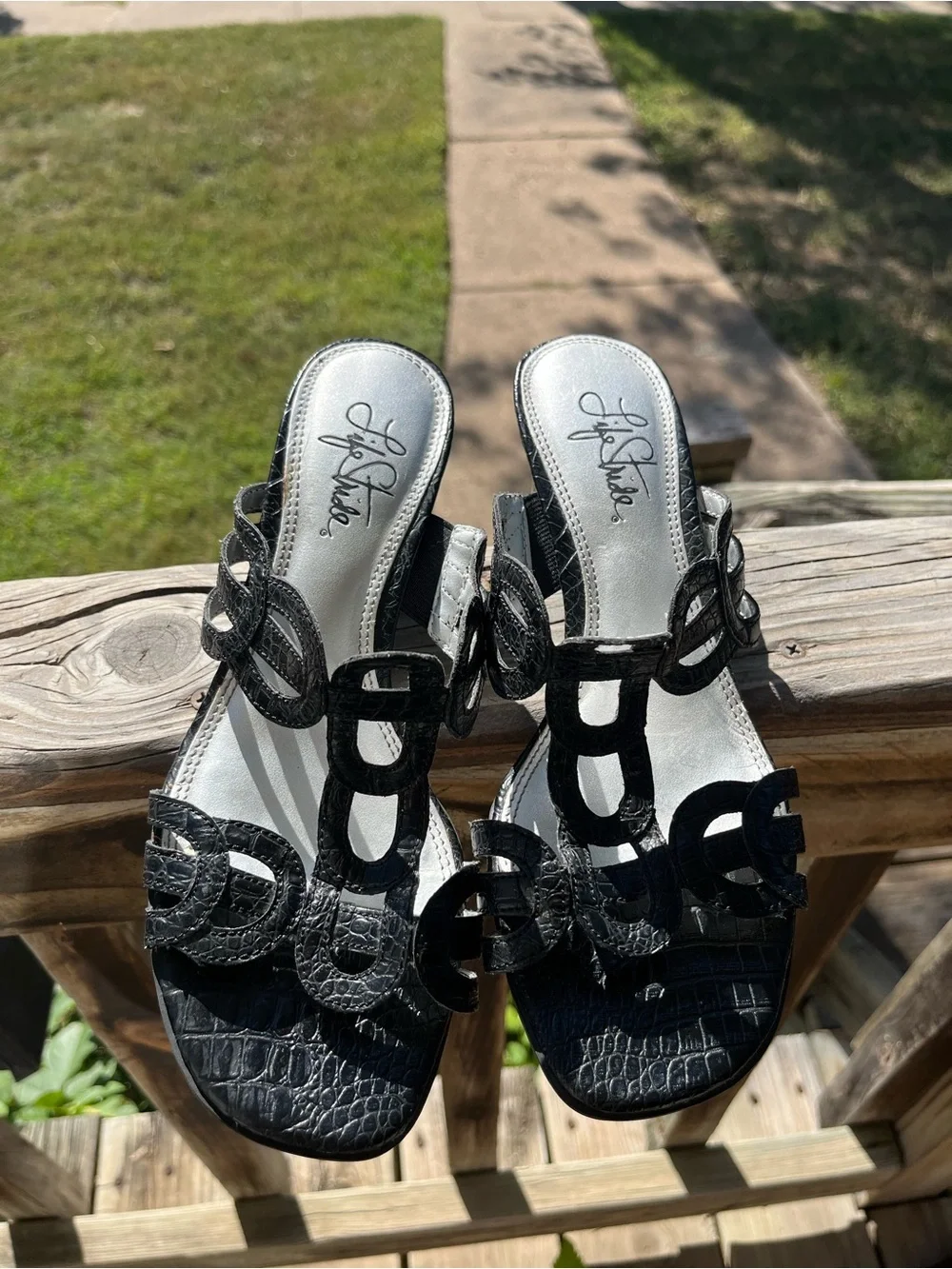 Life Stride Black Strappy Mid Heel Sandals Y2K
